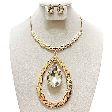 STONE AND METAL TEARDROP HAMMERED METAL NECKLACE SET