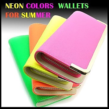 NEON COLOR METAL ACCENTED ROOMY WALLET