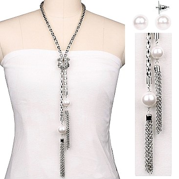 Metal Mesh Chain Lariat Fashion Necklace Set