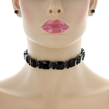 TRENDY RHINESTONE CHOKER SET SLNEQ46
