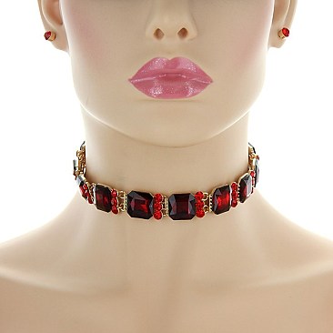 TRENDY RHINESTONE CHOKER SET SLNEQ46