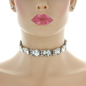 TRENDY RHINESTONE CHOKER SET SLNEQ46
