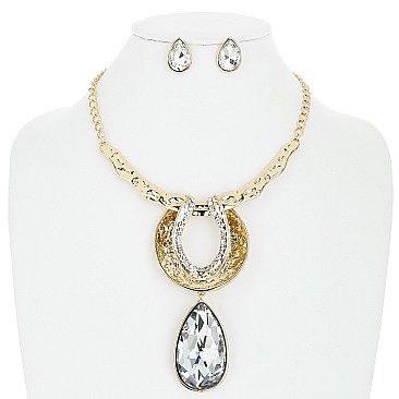 OVAL PENDANT METAL NECKLACE SET