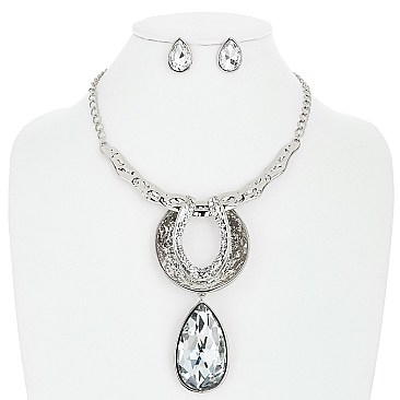 OVAL PENDANT METAL NECKLACE SET