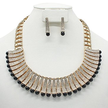 ELEGANT PEARL ACCENT BIB NECKLACE SET SLNES0690