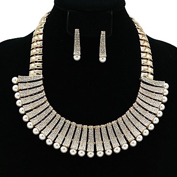 ELEGANT PEARL ACCENT BIB NECKLACE SET SLNES0690