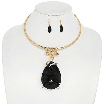 STUNNING GEMSTONE TEARDROP SHAPE CRYSTAL CHARMED CHOKER SET