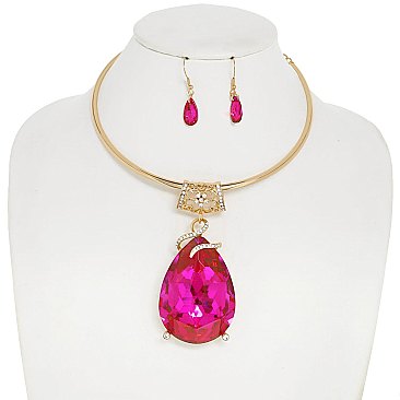 STUNNING GEMSTONE TEARDROP SHAPE CRYSTAL CHARMED CHOKER SET