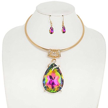 STUNNING GEMSTONE TEARDROP SHAPE CRYSTAL CHARMED CHOKER SET