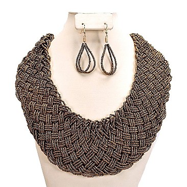 BRAIDED  BEADED BIB NECKLACE SET