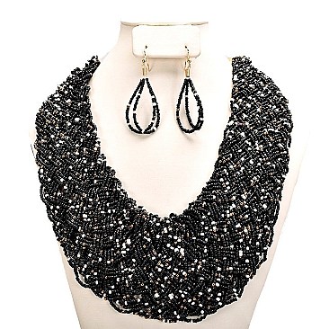 BRAIDED  BEADED BIB NECKLACE SET