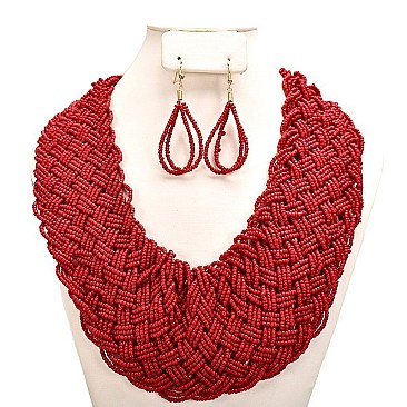 BRAIDED  BEADED BIB NECKLACE SET