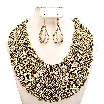 BRAIDED  BEADED BIB NECKLACE SET