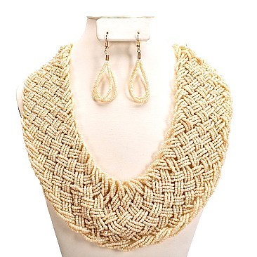 BRAIDED BEADED BIB NECKLACE SET