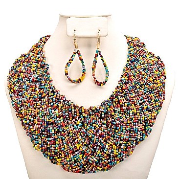 BRAIDED  BEADED BIB NECKLACE SET