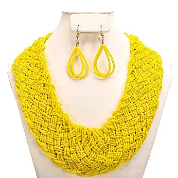 BRAIDED  BEADED BIB NECKLACE SET