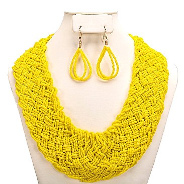 BRAIDED BEADED BIB NECKLACE SET