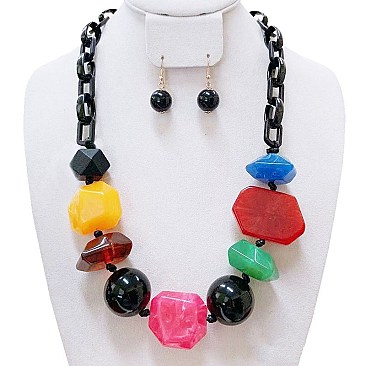 FAUX NATURAL STONE ACRYLIC NECKLACE SET