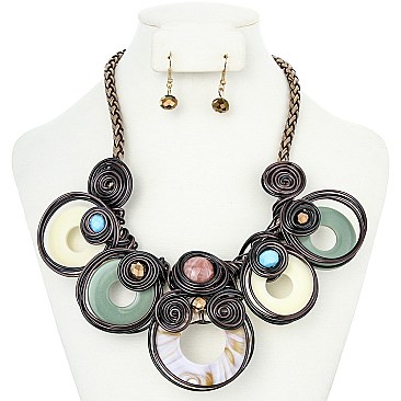 ACRYLIC WIRE MIXED MEDIA NECKLACE SET