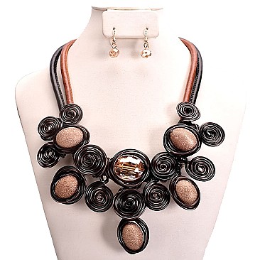 WIRED LEATHER BEADED NECKLACE SET