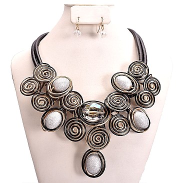 WIRED LEATHER BEADED NECKLACE SET
