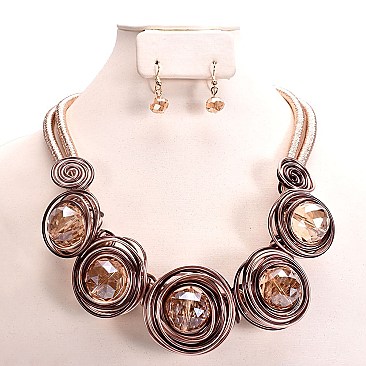 SPIRAL CHROME WIRE BEADED NECKLACE SET