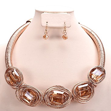 SHINY BEADS CHROME TREND WIRED NECKLACE SET