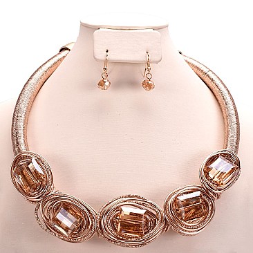 SHINY BEADS CHROME TREND WIRED NECKLACE SET