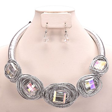 SHINY BEADS CHROME TREND WIRED NECKLACE SET