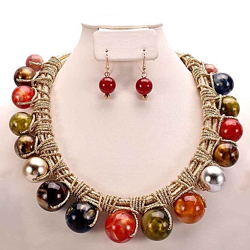AUTUMN FALL TONE BEADED NECKLACE SET