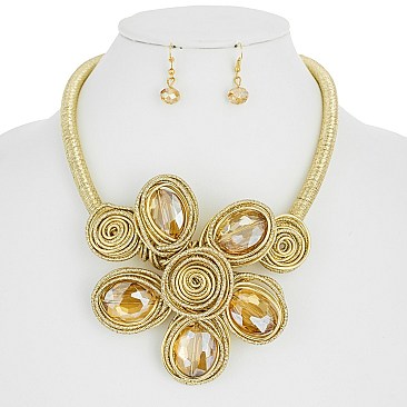 GEM HANDMADE FLOWER WIRE NECKLACE SET