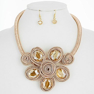 GEM HANDMADE FLOWER WIRE NECKLACE SET