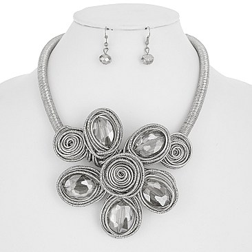 GEM HANDMADE FLOWER WIRE NECKLACE SET