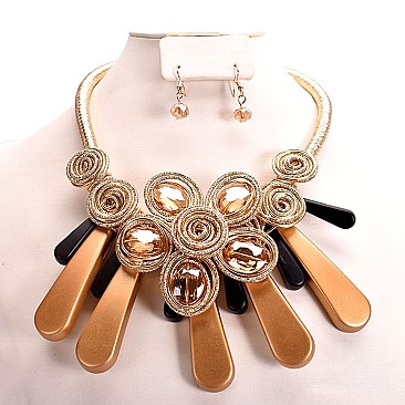BEADED FLOWER ACRYLIC SPIRAL NECKLACE SET