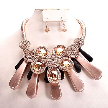 BEADED FLOWER ACRYLIC SPIRAL NECKLACE SET