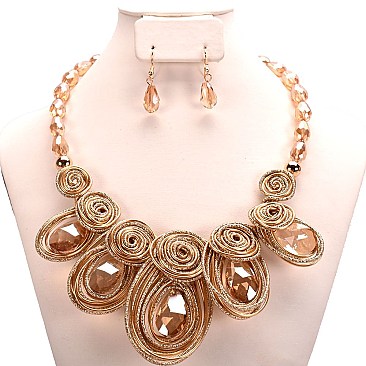 SPIRAL WIRE BEADED STONE NECKLACE SET