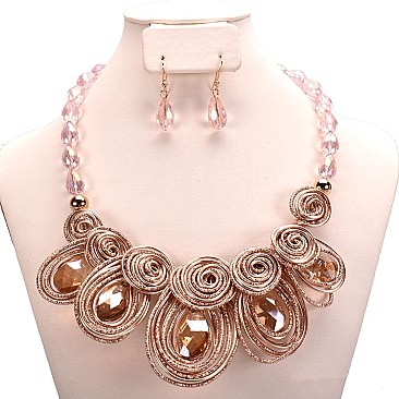 SPIRAL WIRE BEADED STONE NECKLACE SET