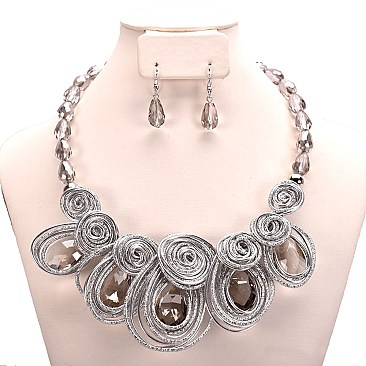 SPIRAL WIRE BEADED STONE NECKLACE SET