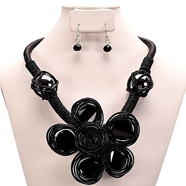 BIG BEAD GEM FLOWER NECKLACE SET