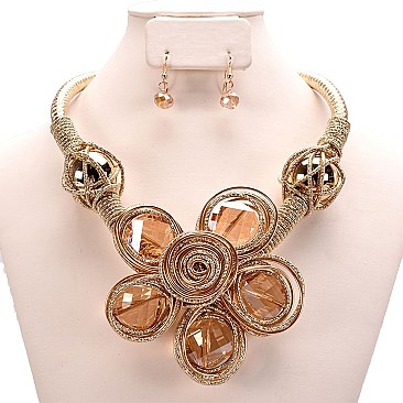 BIG BEAD GEM FLOWER NECKLACE SET
