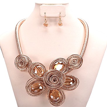 BIG BEAD GEM FLOWER NECKLACE SET