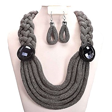 LAYERED BRAIDED WIRE STATEMENT NECKLACE SET
