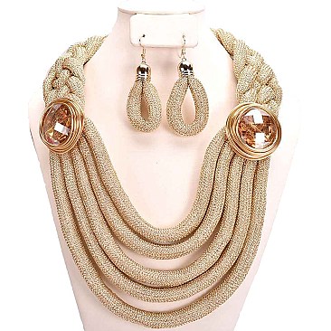 LAYERED BRAIDED WIRE STATEMENT NECKLACE SET