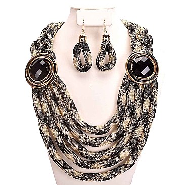 LAYERED BRAIDED WIRE STATEMENT NECKLACE SET