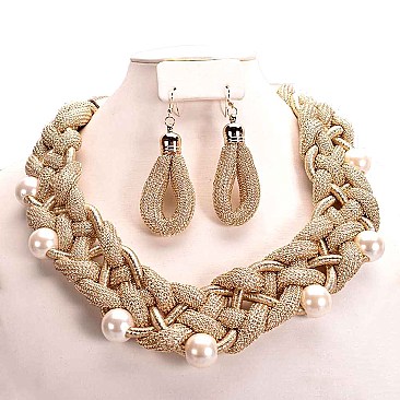 PEARL WIRE BRAIDED ELEGANT NECKLACE SET