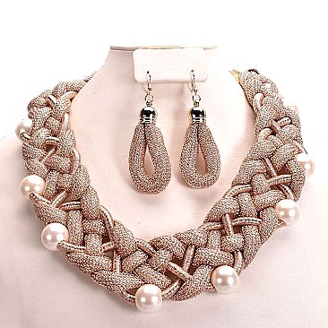 PEARL WIRE BRAIDED ELEGANT NECKLACE SET