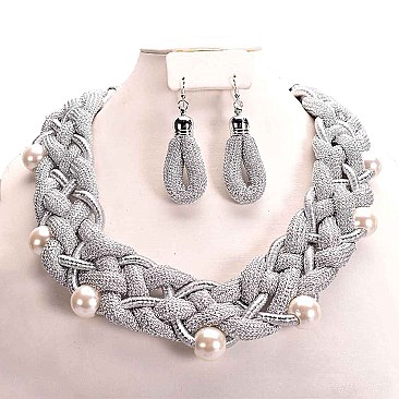 PEARL WIRE BRAIDED ELEGANT NECKLACE SET
