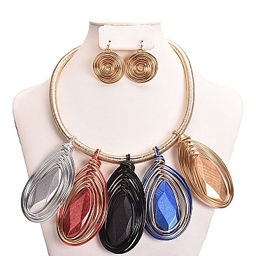 OVAL WIRE SPIRAL TRIBAL NECKLACE SET