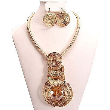 WIRED CIRCLE SPIRAL DROP DOWN NECKLACE SET