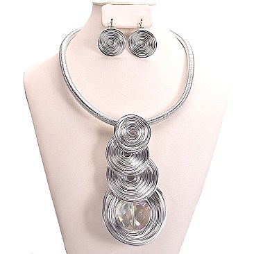 WIRED CIRCLE SPIRAL DROP DOWN NECKLACE SET